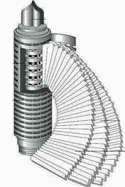 pleated cartridge filter showing the large area of the pleated filter element